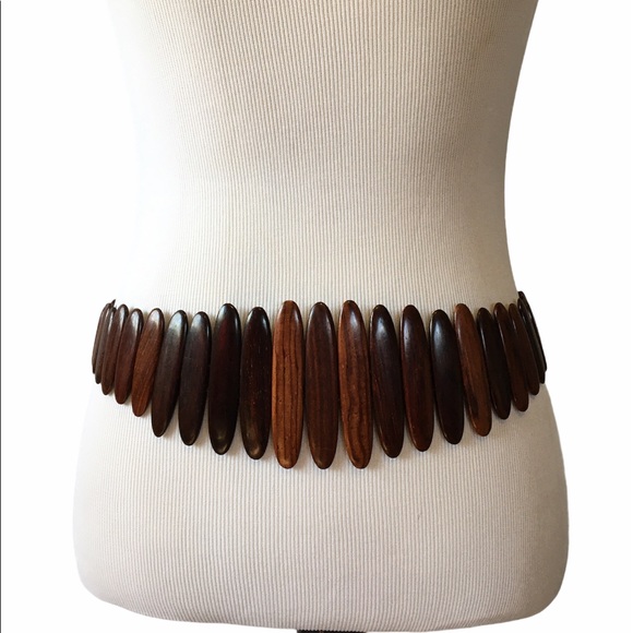 Vintage Accessories - Vintage Wide Wood Slat Belt Adjustable Boho Hippy